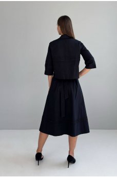 Черная модная женская льняная юбка-миди