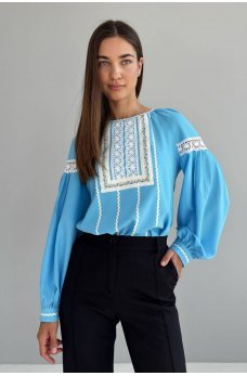Голубая роскошная блуза с кружевной отделкой