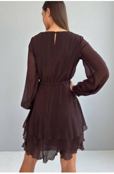 Коричневое лаконичное шифоновое платье