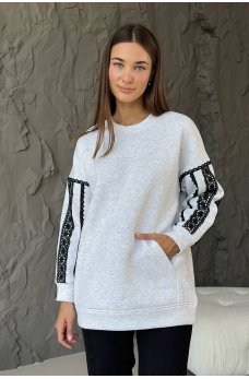 Трендовый утепленный свитшот цвета серый меланж