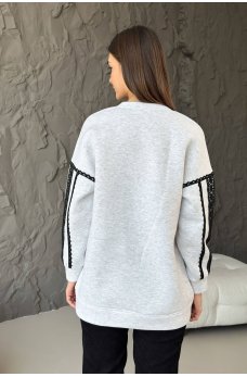 Трендовый утепленный свитшот цвета серый меланж