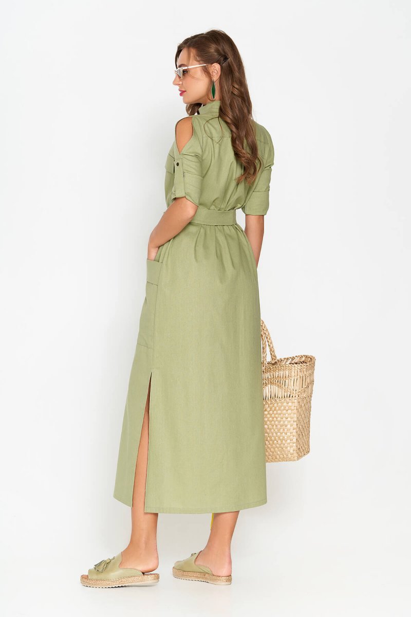 Зеленое льняное платье