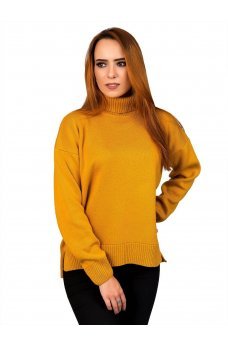 Вязаный горчичный свитер с замочком сзади