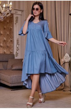 Коттоновое свободное ассиметричное платье голубого цвета