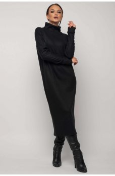 Черное универсальное вязаное платье-миди