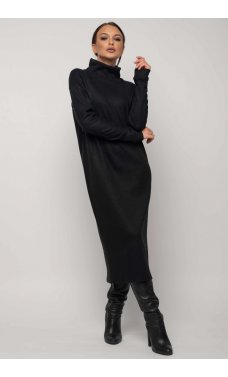 Черное универсальное вязаное платье-миди