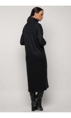 Черное универсальное вязаное платье-миди