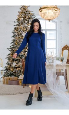 Синее женское трикотажное платье-миди