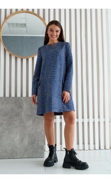 Синее короткое изящное женское платье