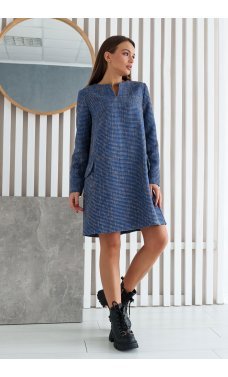 Синее короткое изящное женское платье