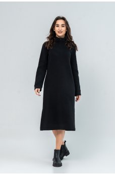 Черное теплое универсальное платье-миди
