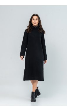 Черное теплое универсальное платье-миди