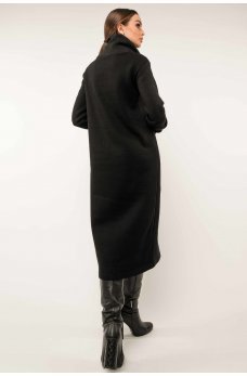 Черное уютное платье-миди на флисе
