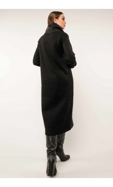 Черное уютное платье-миди на флисе