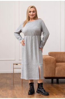 Серое трикотажное платье-миди с разрезом