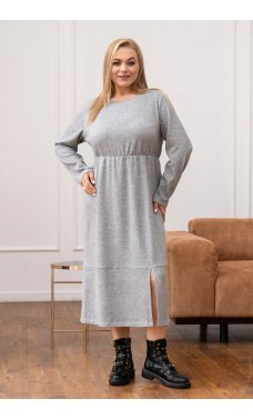 Серое трикотажное платье-миди с разрезом