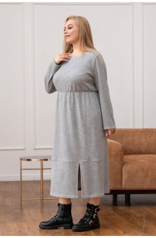 Серое трикотажное платье-миди с разрезом