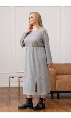 Серое трикотажное платье-миди с разрезом