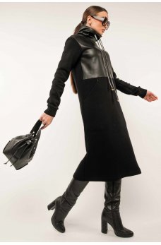 Черное стильное платье-миди на флисе