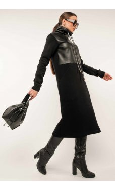 Черное стильное платье-миди на флисе