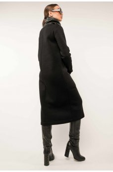 Черное стильное платье-миди на флисе