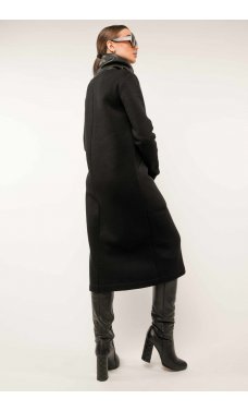 Черное стильное платье-миди на флисе