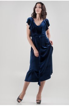 Шикарное бархатное темно-синее платье