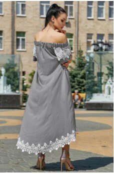 Необыкновенно элегантное и модное серое платье