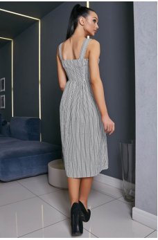 Легкое платье-сарафан серого цвета в белую полоску