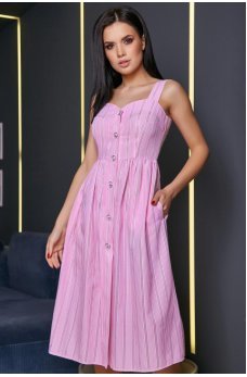 Легкое платье-сарафан розового цвета в белую полоску