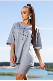 Серый оригинальный спортивный костюм с велосипедками