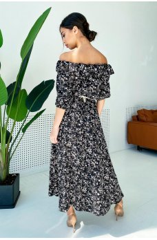 Черное обворожительное цветочное платье из шифона