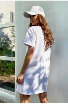 Белое легкое платье футболка с принтом