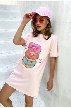 Светло-розовое летнее легкое платье футболка