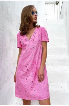 Розовое изумительное легкое платье из батиста