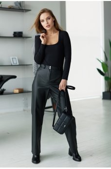 Черные кожаные классические брюки