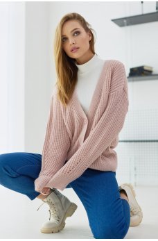 Персиковый вязаный укороченный кардиган