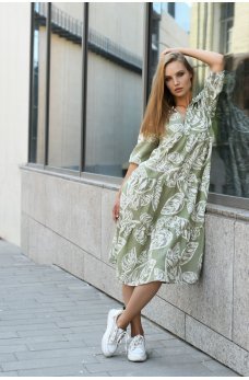 Оливковое гламурное цветочное платье