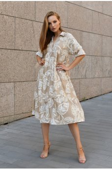Нежное льняное женственное платье цвета кофе