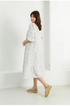 Бело-фиолетовое игривое муслиновое платье-миди