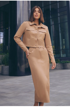 Коричневая трендовая куртка-пиджак из стрейч-коттона.