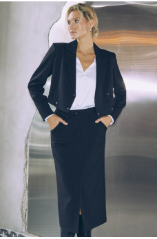 Черная женская трендовая юбка с разрезом