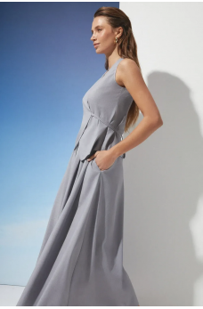 Серый уникальный льняной женский жилет