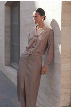 Коричневая трендовая прямая юбка-миди из эко-кожи