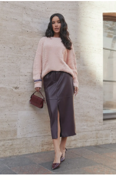 Модная кожаная юбка цвета бургунди