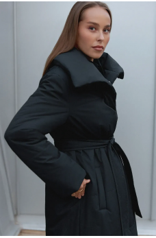 Черная зимняя теплая куртка-пальто