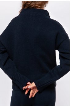 Темно-синий актуальный свитер с молнией
