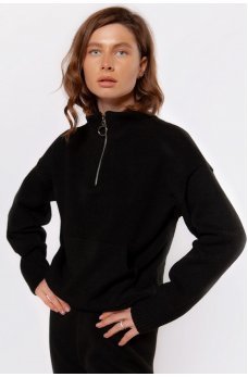 Черный актуальный свитер с молнией