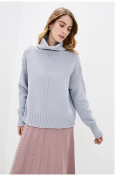 Светло-серый теплый шерстяной свитер с воротником хомут