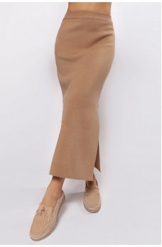 Длинная вязанная юбка с разрезами цвет кемел